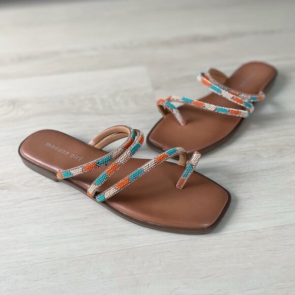 Madden Girl NEW Beaded Strappy Sandals Teal Coral Size 8 - Picture 2 of 12